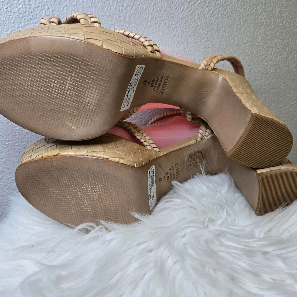 SCHUTZ Tan Braided Leather Platform Sandal